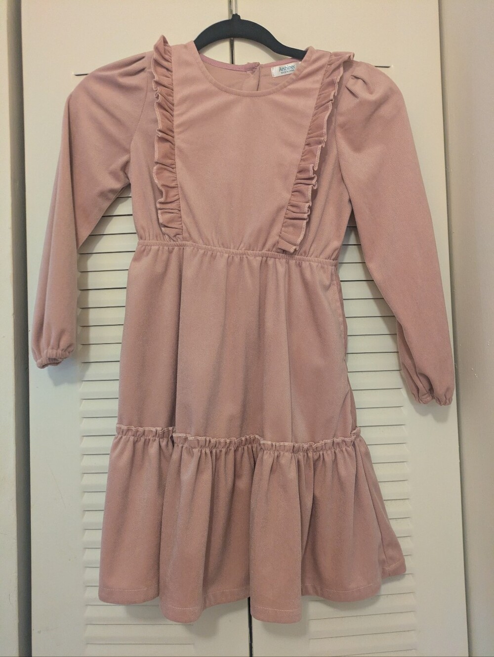 Rose Pink Ruffle Long-Sleeve Girls Dress